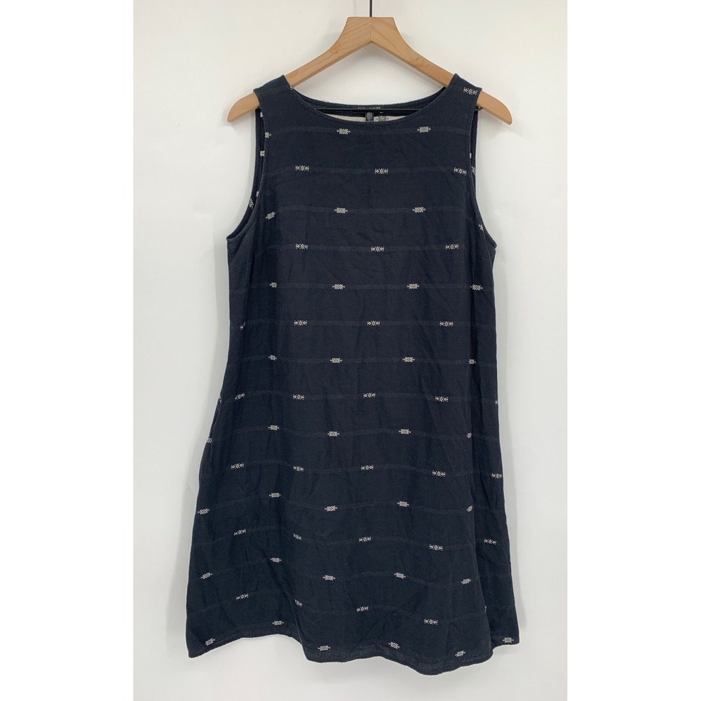 Eileen Fisher Dress Womens Medium Black White Sleeveless Shift Organic Cotton